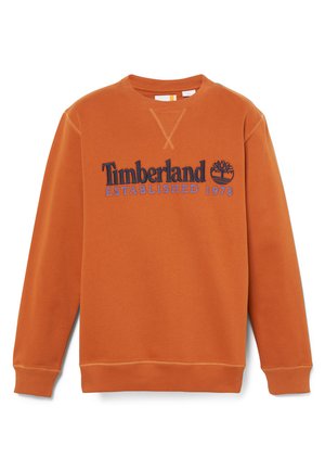 Oranje sweatshirt van katoen, met een ronde hals, ribgebreide manchetten en zoom, en geborduurd "Timberland" logo en oprichtingsjaar.