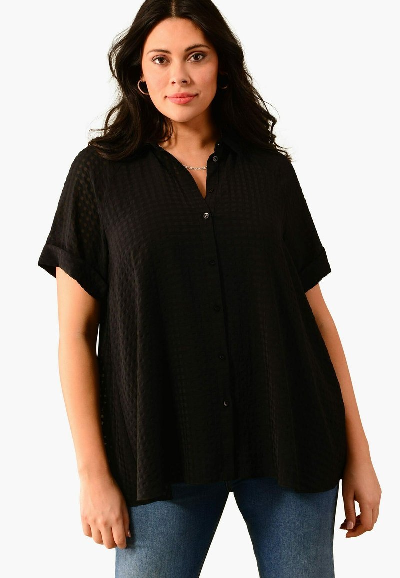 Live Unlimited London GINGHAM SHORT SLEEVE Hemdbluse black/schwarz