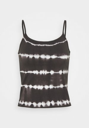Débardeur à fines bretelles tie-dye noir et blanc avec rayures horizontales irrégulières et silhouette ajustée
