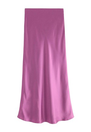 Gonna lunga in raso liscio e lucido di colore rosa acceso uniforme, con una leggera svasatura all'orlo.