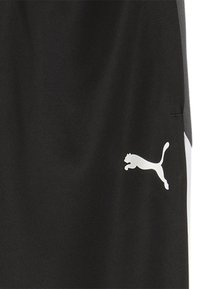 Crne atletske kratke hlače izrađene od lagane tkanine, s bijelim Puma logom na donjoj lijevoj strani i dizajnom bočne panele u bijeloj boji.