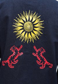 Jūras spēku krāsas audumam ir liels dzeltenas saules grafiskais attēls ar stariem, ko no abām pusēm ieskauj divi sarkanie tīģeri ar melnām svītrām, viss drukāts uz aizmugures.