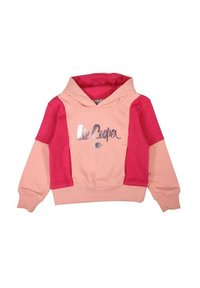 Sweat à capuche à manches longues rose et rouge avec l'inscription "Lee Cooper" en métal sur la poitrine, poignets et taille côtelés.