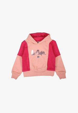 Sweat à capuche à manches longues rose et rouge avec l'inscription "Lee Cooper" en métal sur la poitrine, poignets et taille côtelés.
