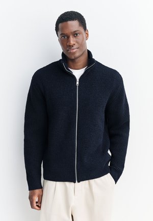 Next REGULAR FIT WAFFLE TEXTURE CHENILLE ZIP NECK - Sweater met rits - navy blue