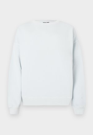 Lyseblå sweatshirt lavet af blødt stof, med rund hals, droppet skuldersøm og ribbede manchetter og kant.