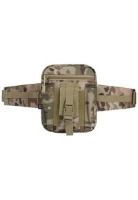 Tartós anyagból készült camouflázs deréktáska, cipzáros fő rekesszel, több zsebbel és állítható pánttal.