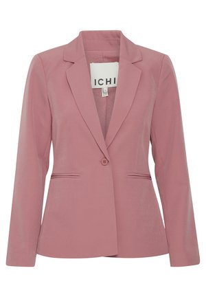 Pink blazer med tætsiddende pasform, reverskrave, en enkelt knaplukning og to forlommer. Glat stof med en let glans.