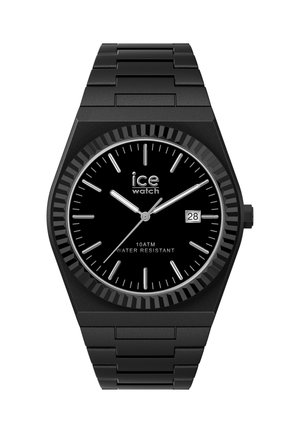 Čierne hodinky Ice Watch s kovovým remienkom, okrúhly čierny ciferník, strieborné hodinové ukazovatele a ručičky, zobrazenie dátumu na pozícii 3 hodín, vodotesné do 10 ATM.