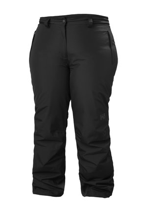 Schwarze Skihosen aus wasserabweisendem Material, mit geradem Bein-Design, Reißverschlusstaschen an den Seiten und verstellbarem Bund für den passenden Sitz.
