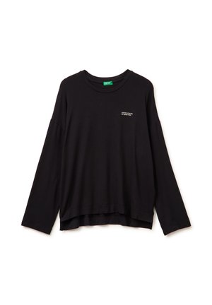 Schwarzes Langarmshirt mit Rundhalsausschnitt und "United Colors of Benetton"-Logo auf der linken Brust sowie dezentem High-Low-Saum.