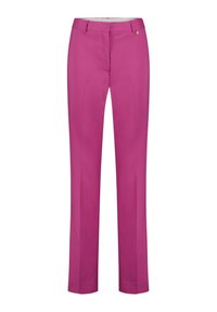 Fuchsia rechte pijpen broek met een gladde textuur, riemlussen en een enkele voorke pocket. Kenmerkt zich door een klein logo accent nabij de tailleband.