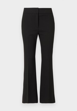 Μαύρο ψηλόμεσο παντελόνι με ελαφρύ καμπύλο τελείωμα, διαθέτει κρυφό εμπρόσθιο κούμπωμα και διακριτική υφή υφάσματος.