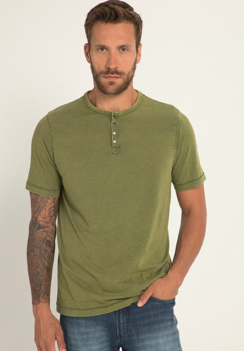 JP1880 HENLEY, HALBARM, COOLDYED-LOOK, RUNDHALS - T-Shirt basic - dark green