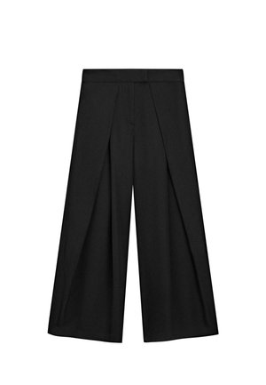 Sorte vide cropped bukser med forreste folder og høj talje.