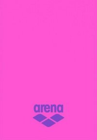 Sfondo rosa con un logo "arena" viola in basso, con un design a onde sotto il testo. Texture liscia e colore uniforme.