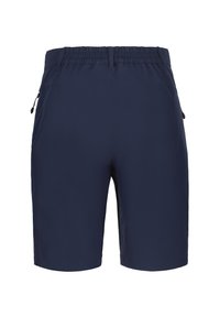 Pantalones cortos azul marino con una cintura elástica, con una textura suave, bolsillos laterales y un corte recto.