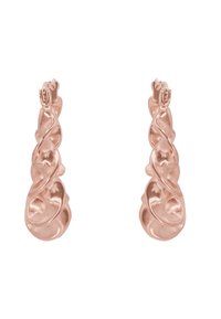 Boucles d'oreilles en or rose avec un design torsadé et sculptural, mettant en avant des surfaces lisses et polies et des accents arrondis.
