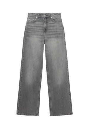 Grijze wijde jeans van denim, met een middelhoge tailleband, vijf zakken en subtiele vervaging op de benen.