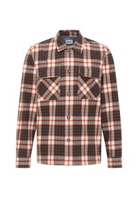 Kostkovaná košile v modré, červené a bílé barvě. Vyrobena z flanelu, s knoflíkovým zapínáním a dvěma náprsními kapsami. Dlouhé rukávy s manžetami.