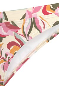 Bunt gemusterte Bikinihose mit einem floralen Muster in Pink-, Grün- und Orangetönen. Hergestellt aus glattem, dehnbarem Stoff mit feinen Nähdetails.