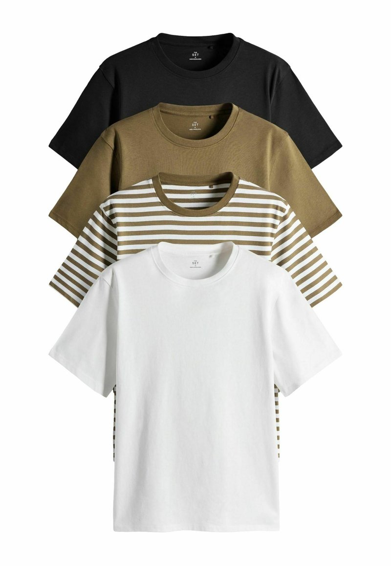 THE SET REGULAR FIT - 4 PACK SHORT SLEEVE - T-Shirt basic - black cream eru stripe khaki green