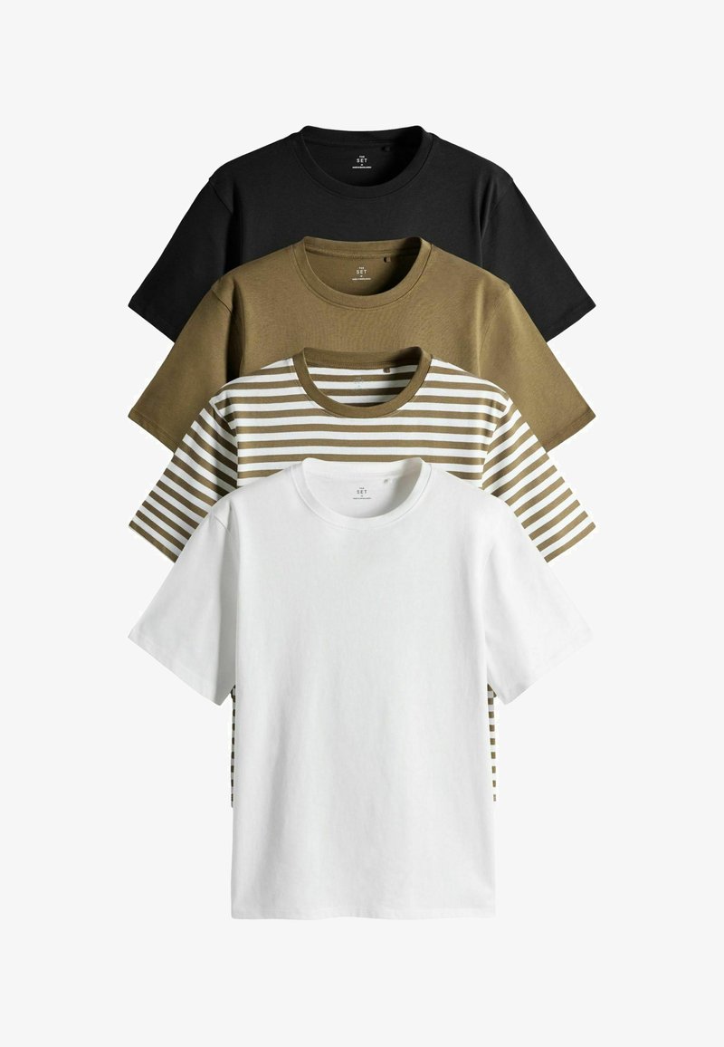 THE SET REGULAR FIT - 4 PACK SHORT SLEEVE - T-shirt basic - black cream eru stripe khaki green