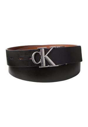BUCKLE TUMBLED - Cinturón - black/cognac/antique silver-coloured