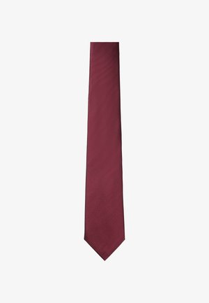Cravatta bordeaux con finitura testurizzata, forma stretta e design a punta. Senza motivi o dettagli hardware visibili.