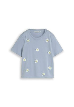 TOM TAILOR DENIM, TOM TAILOR DENIM T-SHIRT LOOSE FIT T-SHIRT MIT HÄKELBLUMEN-APPLIKATIONEN - T-Shirt print - foggy sky blue