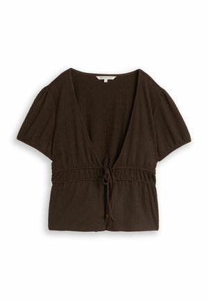 TOM TAILOR DENIM, TOM TAILOR DENIM BLUSEN & SHIRTS CRINKLE BOLERO BLUSE MIT SCHLEIFEN - Blouse - cool dark brown