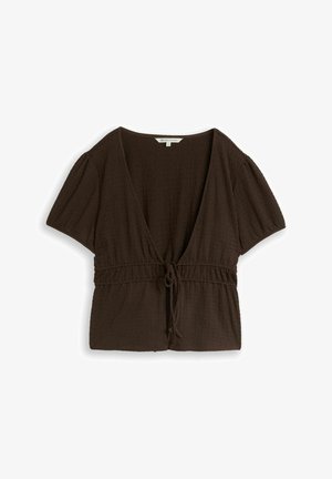 TOM TAILOR DENIM, TOM TAILOR DENIM BLUSEN & SHIRTS CRINKLE BOLERO BLUSE MIT SCHLEIFEN - Blusa - cool dark brown