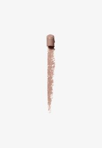 Beige crayon tip drawing a vertical textured brown line on a plain white background. No people or other objects present.