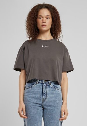 SMALL SIGNATURE ESSENTIAL CROP TEE - Apdrukāts T-krekls - anthracite