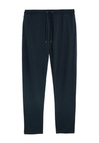 Navy Jogginghosen aus weichem Stoff mit elastischem Bund und Kordelzug. Mit schmal zulaufenden Beinen und ohne Muster oder metallische Akzente.