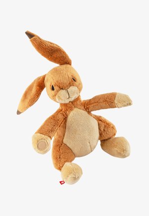 Plush rabbit toy with soft fur, tan body, pale beige belly, and inner ears. Features large ears, embroidered facial details, and round feet.