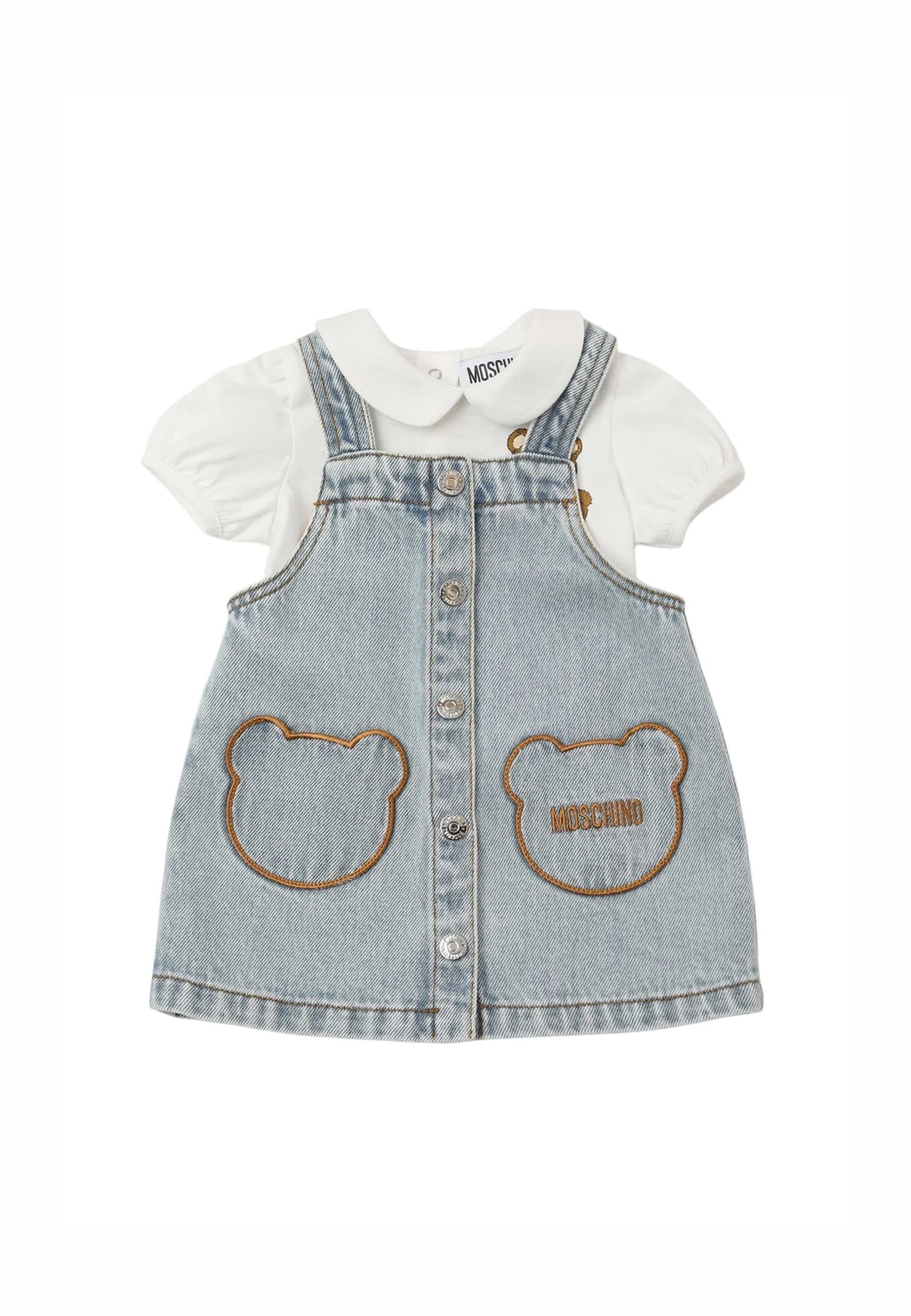 MOSCHINO SALOPETTE SET T-shirt con stampa denim/blu denim