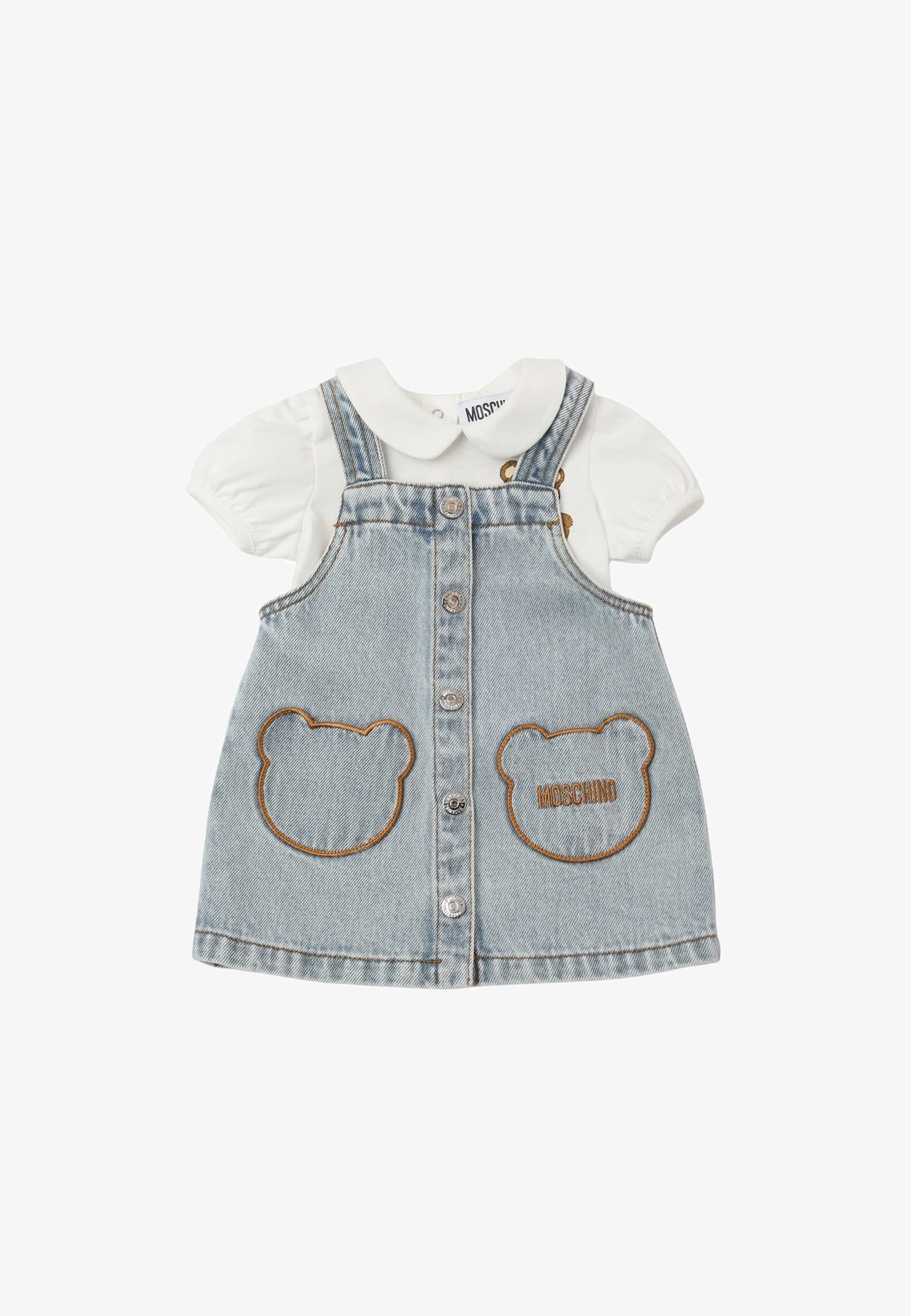 MOSCHINO SALOPETTE SET T-shirt con stampa denim/blu denim