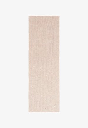 Scaldamano in morbido rosa con una texture a coste e perline luminose sparse per un tocco in più. Forma rettangolare allungata con una leggera lucentezza.