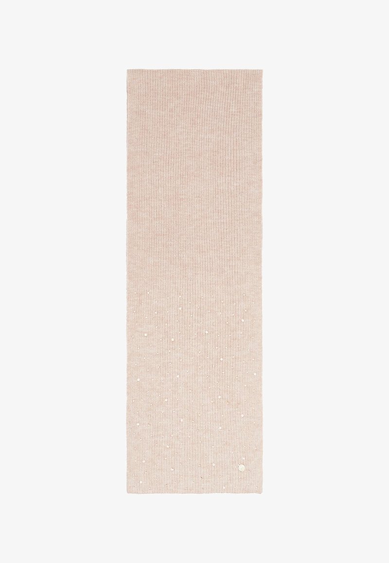 Scaldamano in morbido rosa con una texture a coste e perline luminose sparse per un tocco in più. Forma rettangolare allungata con una leggera lucentezza.