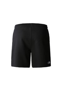 Shorts sportivi neri con cintura elastica, realizzati in tessuto morbido. Presentano un piccolo logo sul lato sinistro inferiore.