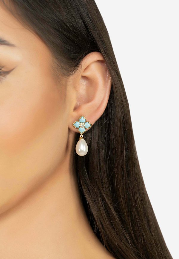 FLOWER CLOVER PEARL DROP TURQUOISE - Earrings