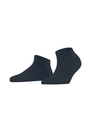 Donkerblauwe enkelsokken van soepel materiaal met een geribbelde broek en een naadloos teenontwerp. Geschikt voor casual of sportieve outfits.