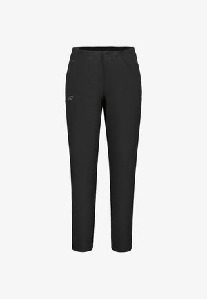 Zwarte sportbroek met een elastische tailleband, ritszakken en taps toelopende pijpen. Gemaakt van soepel, lichtgewicht materiaal voor comfort.