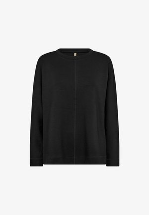 Crni dukserica dugih rukava, s okruglim izrezom, ravnim krojem, diskretnim detaljem šivanja i mekanom teksturom. Bez uzoraka ili ukrasa.