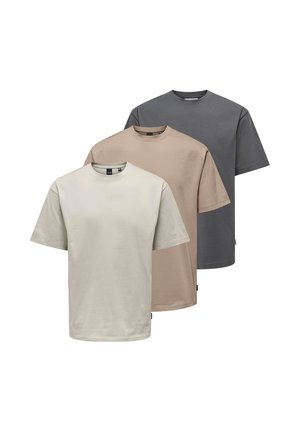 3ER PACK FRED - T-paita - beige/dunkelgrau/taupe