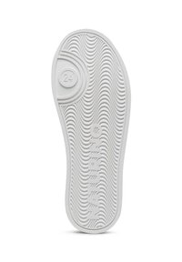 Biała gumowa podeszwa buta z falistymi wzorami, z wytłoczonym logo marki "NATURINO" oraz rozmiarem "24". Gładka faktura z delikatnym wyprofilowaniem.