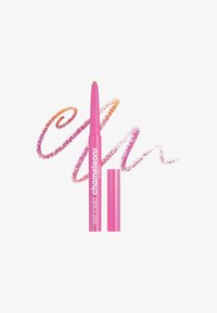 Crayon à lèvres rétractable rose avec une finition brillante, doté d'un couvercle rose assorti. Le design présente "wet n wild chameleon" en lettres blanches.