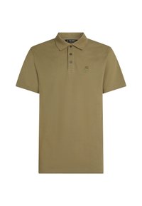 Kakhi polo majica od pamuka s klasičnim ovratnikom, placketom sa tri gumba i izvezenim logom na prsima. Kratki rukavi s običnim krojem.