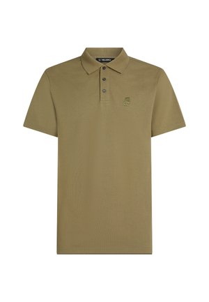 Polo en coton khaki avec un col classique, patte de boutonnage à trois boutons et logo brodé sur la poitrine. Manches courtes avec une coupe régulière.